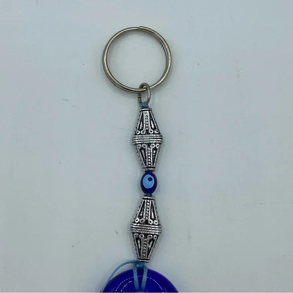 Turkish Turkey Glass Evil Eye Blue & Silver Keychain - Picture 2 of 6